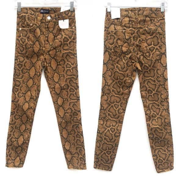 Zara Python Snake Print Stretch Skinny Jeans NEW